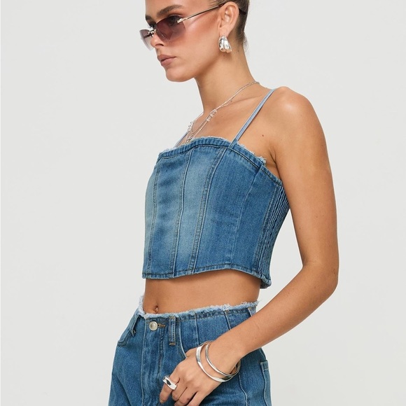 Princess Polly Vihaan Top Blue Wash - New With Tags - Picture 4 of 11